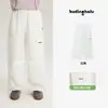 Calça Cargo Pudding Haru Infantil com Bolsos Grandes 2026 Primavera Nova Bordado de Letras Infantil Versátil Solta Longa
