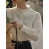 Camisa blanca de manga larga, nueva de otoño, talla grande, top exterior holgado, blusa única de estilo francés con cuello alto