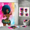 Ventas Directas de Fábrica Transfronterizo Impresión Digital 3D Impermeable Poliéster Nueva Mujer Africana Mampara de Baño Cortina de Ducha Juego de Cuatro Piezas