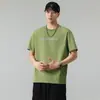 Camiseta de Verão 2026 Nova Gola Redonda Manga Curta Preta Branca Verde Corte Solto Com Etiqueta Sem Gola Algodão