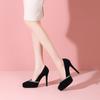 Estilo Europeo y Americano 14cm Punta Fina Impermeable Plataforma Correa con Pedrería Boca Baja Tacón de Aguja Sexy Moda Zapatos de Mujer