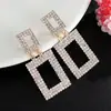 Explosões Europeias e Americanas Brincos de Strass Moda Criativa Caixa Brincos Vazados Temperamento Feminino Brincos Geométricos de Diamante E608