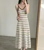 Atualização de Tamanho: Vestido Regata de Tricô Slimming Color Blocking Listrado Estilo Verão Novo Chic Coreano, Comprimento Médio