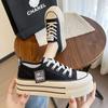 Zapatos de Lona con Suela Gruesa para Mujer 2024 Primavera y Verano Nuevo Estilo Coreano Ligeramente Alargadores con Cordones Zapatillas de Caña Baja Populares Zapatos Blancos