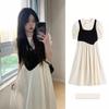 Vestido Blanco Falso de Dos Piezas Estilo Francés Reductor de Edad Verano 2025 Cintura Ceñida Temperamento Primer Amor Vestido Platycodon con Dulces Mangas Abullonadas