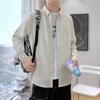 Primavera e Outono Nova Camisa Masculina de manga comprida Casual Hong Kong Estilo Japonês Estilo Loose Tooling Shirt Trendy Brand Casaco Masculino Trendy