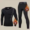 Conjunto térmico masculino quente, justo ao corpo, com forro de fleece, para outono e inverno, adequado para corrida ao ar livre, esportes e fitness, secagem rápida