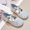 Zapatos Mary Jane de Cuero para Niñas Zapatos de Princesa con Pedrería Plateada Zapatos Individuales Nuevos de Otoño para Niños Suela Suave Zapatos de Rendimiento 6-12 Años
