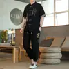 Roupas Suxi Verão Masculino Estilo Chinês Bordado Conjunto de Duas Peças Casual Fashionable Gola Estilo Chinês Terno Estilo Retrô 8617