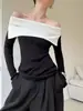Blusa de Lã Customizada OEM de Um Ombro Color Block com Manga Longa e Design Elegante Off-Shoulder, Malha Elegante Slim-Fit