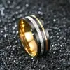 Joia Anel de Seda Inserido em Aço Inoxidável de Dupla Fenda Europeu e Americano de Luxo Leve Transfronteiriço Dourado Galvanizado Preto Dupla Pequena Fenda Camada Intermediária de Seda Dourado