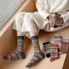 Meias Fair Isle Étnicas Europeias e Americanas Transfronteiriças, Meia-Calça Listrada de Outono de Nicho Retrô para Mulheres, Meias Largas de Zhuji
