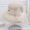 Nuevo Sombrero de Paja con Encaje, Lazo y Perlas Estilo Princesa de Ala Ancha para Vacaciones de Verano en la Costa, Sombrero de Sol Moderno y Versátil