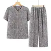 Roupas Femininas Plus Size para Meia-Idade e Idosos Conjunto de Cardigã de Manga Curta Roupas de Verão para Senhoras Antigas Blusa Floral Casual para Avós Roupas Finas para Casa