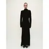 Vestido de Encaje con Cordones de Cuello Alto y Mangas Largas Rongmei 2026 Otoño e Invierno Nuevo Nórdico Vkc Minimalista Elegante Vestido Largo de Punto