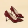 Sapatos Femininos de Luxo 9cm Novo Estilo Primavera e Outono 2026 Salto Agulha Bico Fino Sapatos de Trabalho com Fivela Quadrada e Salto Alto Elegante