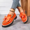 Código exterior talla grande primavera y otoño mocasines mujer talla grande lazo estilo británico zapatos de piel tacón de bloque suela gruesa retro zapatos de vestir