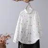 Camisa de Gasa de Algodón de Doble Capa de Manga Larga para Mujer Estilo Coreano Artística Holgada Bordada Suave para Mujer