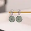 Yuebao Joias Jade Azul Água Prata Esterlina S925 Fivela de Segurança Ponto Quadrado Vazado Estilo Chinês Brincos de Prata Stud Fábrica