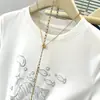 Camiseta Blanca de Manga Corta con Diseño Estampado Estilo Coreano para Mujer, Verano Holgada y Casual, Foto Real Estilo Europeo y Americano