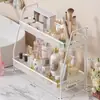 Prateleira de Armazenamento de Cosméticos para Bancada de Maquiagem Lavatório Bancada Dupla Camada Banheiro Artigos de Higiene Pessoal Prateleira de Skincare