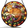 Flor Cruzada Gato Laranja Vidro Pingente Colorido Ornamento de Vidro para Pendurar em Casa Decoração de Janela Jardim Pegador de Sol