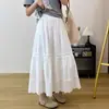 Falda Blanca de Hada con Retazos de Encaje de Nuevo Estilo para Mujer Verano 2026, Falda Plisada Calada, Falda Larga de Paraguas de Línea A Fluida