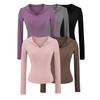 Xmy2543-25 Nuevo Estilo Otoño Estilo Coreano Sexy Sexy Con Capucha Cuello en V Delgado Delgado Camiseta de Manga Larga