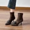 Botas de Mujer~Botines de Tacón Alto para Mujer 2025 Nuevas Botas Chelsea de Invierno con Puntera Puntiaguda y Pedrería, de Longitud Media hasta la Pantorrilla, Pedido Pequeño Transfronterizo