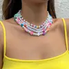 Collar Apilado de Cerámica Suave Frutal Color Contrastante Fresco Pastoral Cadena para Clavícula de Acrílico Letra Perla Artificial Vintage Europeo y Americano