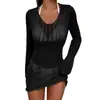 2023 Verano Nuevo Comercio Exterior Transfronterizo Vestido de Playa Amazon Europa y América Blusa de Playa Sexy con Perspectiva Calada de Punto
