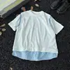 Camisa Patchwork Falsa de Duas Peças Estilo Japonês, Manga Curta, T-shirt para Homens e Mulheres, Marca Tendência, Corte Solto, Design Waffle, Camisa Base