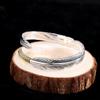 Pulsera Abierta de Diseño de Pluma a la Moda en Plata Pura 999 para Hombres y Mujeres