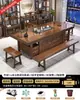 Conjunto Grande de Mesa de Chá e Cadeiras de Madeira Maciça, Uma Mesa e Cinco Cadeiras, Nova Mesa de Chá Estilo Chinês para Uso no Escritório ou em Casa, Mesa para Preparo de Chá Kung Fu