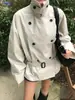 Enviado: Chique coreano outono/inverno nova coleção, casaco elegante de abotoamento duplo com cinto estilo coreano, blusa solta e casual para mulheres
