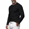 Roupas masculinas transfronteiriças, camiseta básica de manga comprida com gola redonda para primavera e outono, camiseta básica versátil de cor sólida slim fit, top casual masculino