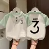 Polo de Manga Corta para Niños Verano Nuevo Estilo Bloques de Color Estampado de Dibujos Animados Top para Niños y Niñas Camiseta Holgada Casual