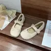 Zapatos Planos de Moda con Lazo de Pelo para Mujer 2024 Nuevos Otoño Invierno Suela Suave Mary Jane Zapatos de Algodón