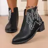 Botas de Cuero Bordadas Gruesas de Estilo Europeo y Americano para Mujer Talla Grande Punta Fina Boca en V con Banda Elástica Casual para Otoño e Invierno 2025
