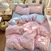 Juego de Cuatro Piezas de Sábanas de Algodón Lavado y Fundas de Edredón Ultra Suaves Grado A Materno e Infantil, Sábanas Ajustables para Dormitorio Estudiantil, Juego de Cama de Tres Piezas 4
