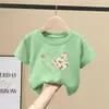 Roupas de Verão de Algodão Puro para Meninas com Manga Curta 2026 Novas Blusas Soltas Estilo Coreano para Menininhas com Manga Meia-Manga Roupas Infantis Camiseta Verão