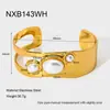 Design Europeu e Americano Banhado a Ouro 18K Pedra Olho de Tigre Geométrica Pérola de Imitação Incrustado Pulseira Aberta Aço Inoxidável Pulseira de Alta Qualidade
