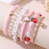 Pulsera Europea y Americana Transfronteriza de Arcilla Polimérica Roja con Perlas de Fresa Rosa, Pulsera de Arcilla Polimérica Suave para Niña, Joyería con Colgante de Amor