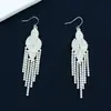 Brincos Longos Elegantes Estilo Coreano com Franjas de Strass para Mulheres, Brincos de Corrente com Garras Cravejados de Diamante para Vestido de Jantar, Joias Versáteis