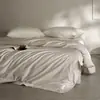 Juego de ropa de cama de satén de grado A de algodón de fibra larga - funda nórdica de algodón 100% con borde ancho, color liso, sábana bajera, sábana plana y funda de almohada - ropa de cama de estilo nórdico simple
