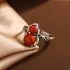 Anillo de Plata de Ley S925 Yinyun Calabaza Jaspe Rojo del Sur Natural Cera de Abeja Anillo Retro Vieja Tendencia Nacional Fortuna y Bendición