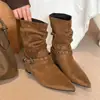 Primer Encuentro Botines de Tobillo Versátiles de Moda con Punta Fina y Hebilla Estilo Nuevo Otoño 2026 Botas de Moda que Aumentan la Estatura para Mujeres Bajitas