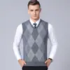 Outono e Inverno novo colete de malha masculina suéter de meia-idade cor combinando lã espessa casual mangas colete masculino decote em V