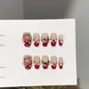 Unhas Usáveis Totalmente Feitas à Mão, Unhas Manicure Curtas Kt Vermelhas Francesas Sexy de Alta Qualidade, Adesivos Fofos de Unhas Postiças