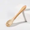 Cuchara Tenedor de silicona transfronteriza Vajilla infantil Cuchara para suplementos alimenticios de entrenamiento para bebés Cuchara para alimentar al bebé Tenedor Cuchara con mango de madera para niños pequeños